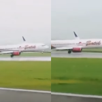 Avião faz pouso inclinado em aeroporto da Indonésia neste domingo; veja!