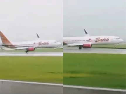 Avião faz pouso inclinado em aeroporto da Indonésia neste domingo; veja!