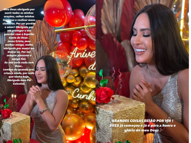 Isabelle Nogueira se emociona ao ganhar festa surpresa para comemorar aniversário