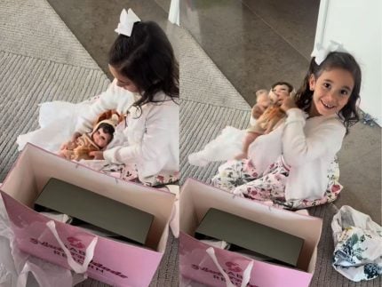 Filha de Ticiane Pinheiro e César Tralli ganha bebê reborn e se emociona