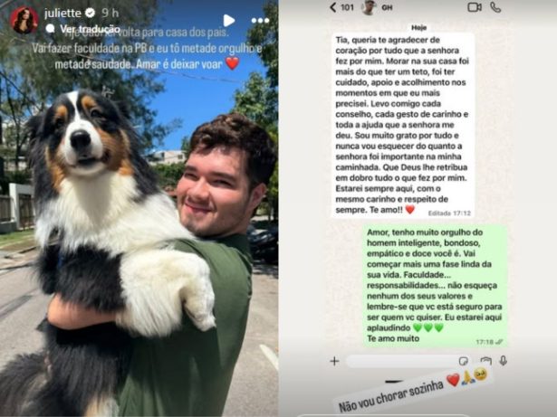 Novo começo: sobrinho de Juliette se despede da casa da ex-BBB no Rio para estudar na PB