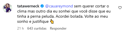 Reprodução / Instagram (@tatawerneck)