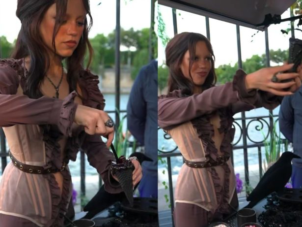 Jenna Ortega distribui “sorvete trevoso” em evento da 2ª temporada de “Wandinha”