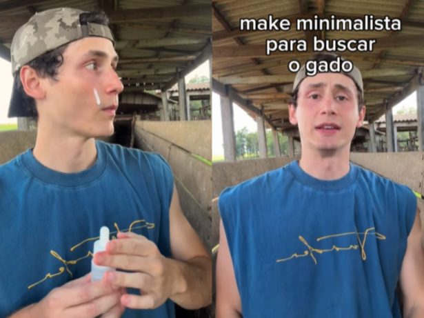 Influenciador agro recebe críticas ao fazer tutorial de maquiagem “para buscar gado”