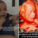 Jorge, filho de João Gomes e Ary Mirelle, chora após ver ultrassom do irmão
