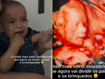 Grávida de 7 meses, Ary Mirelle brinca com choro de Jorge ao ver ultrassom do irmão