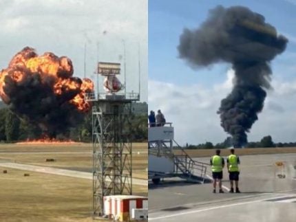 Avião de pequeno porte cai e pega fogo no Aeroporto de Londres