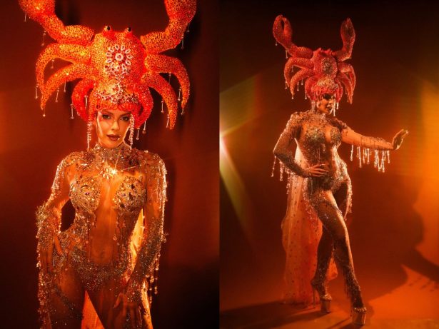 Jaqueline Grohalski mostra look inspirado no mangue em ensaio técnico da Grande Rio