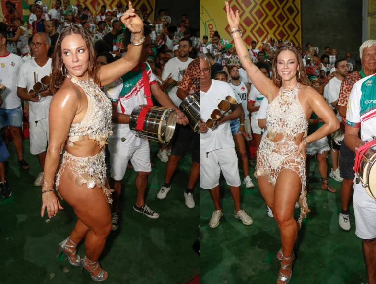 Paolla Oliveira cai no samba em ensaio da Grande Rio