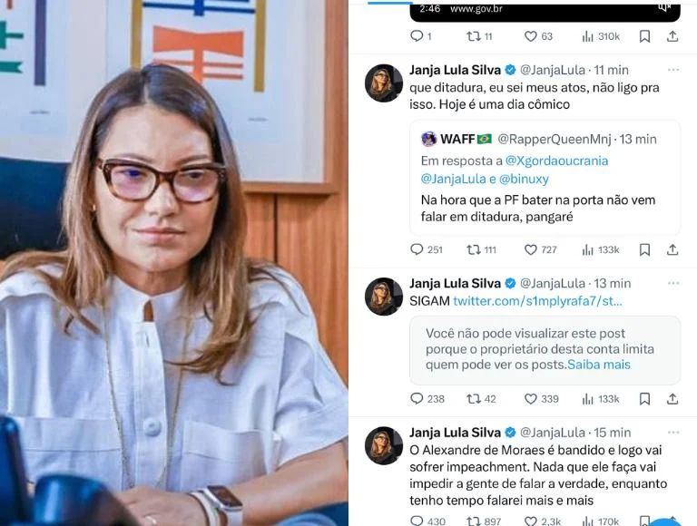 Perfil da primeira-dama, Janja Silva, é hackeado