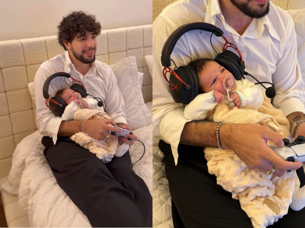 Nattan joga videogame com Zuza no colo e tranquilidade da bebê encanta internautas