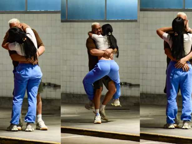 Belo troca carinhos com a namorada, Rayane Figliuzzi, em aeroporto do Rio