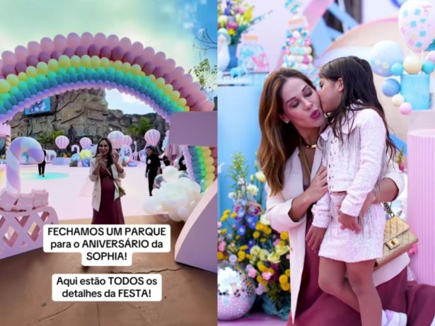 Maíra Cardi fecha parque de diversão para festa de Sophia, filha com Arthur Aguiar