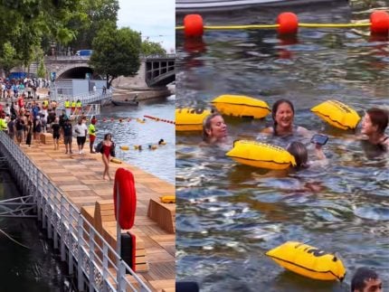 Banhistas curtem 1º mergulho no rio Sena, em Paris, após 102 anos fechado ao público