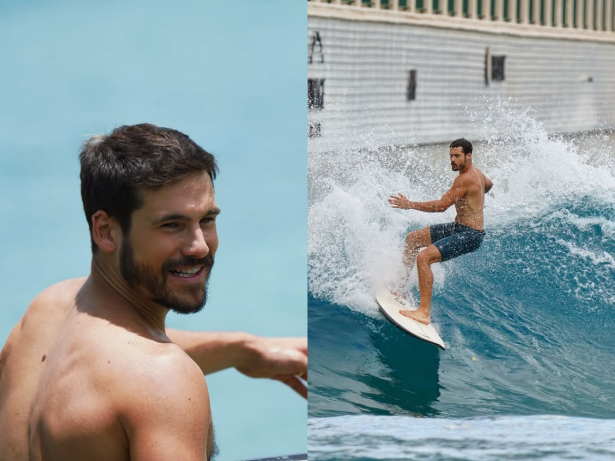 Nicolas Prattes mostra talento no surfe e ganha elogio de Sabrina: “Meu gostoso”