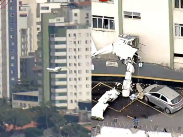 Bombeiros confirmam mortes de dois dos cinco ocupantes do avião que atingiu prédio em BH