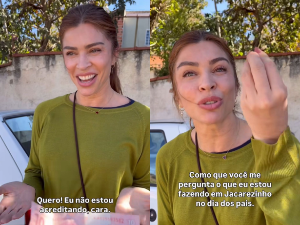 Grazi Massafera dá show de simpatia ao ser surpreendida por fã: “R$ 10 ou um presente?”
