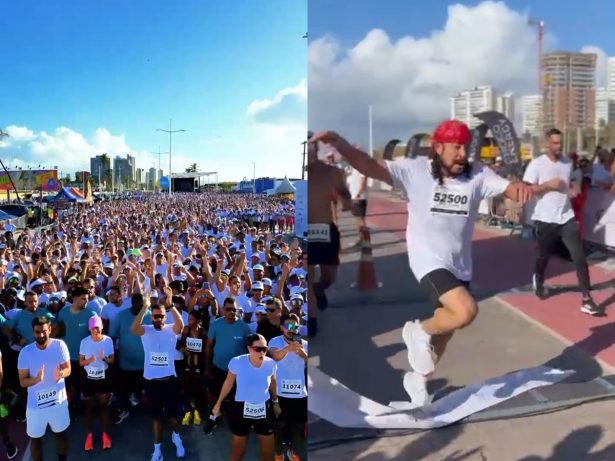 Em maratona de rua, Bell Marques corre 10km e faz show para quatro mil pessoas em seguida