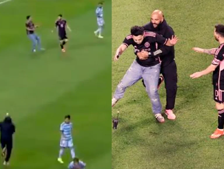 Torcedor invade campo para tirar foto com Messi mas é contido por segurança do atleta