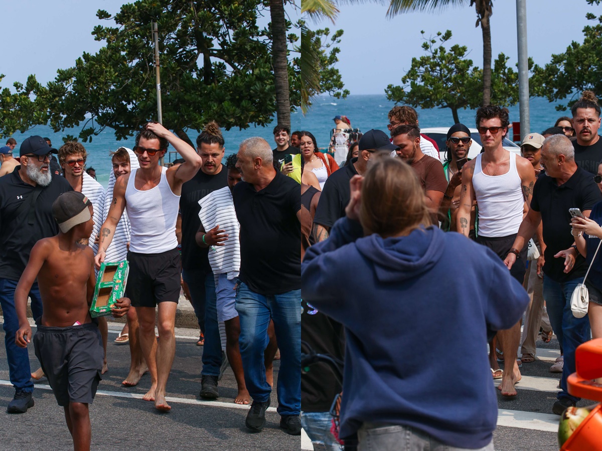 Shawn Mendes vai à praia em Ipanema, mas é engolido por multidão ( JC Pereira/ AGNEWS )