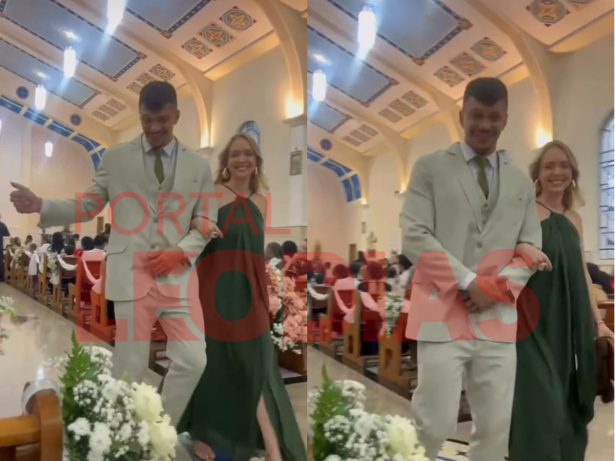 Tata Estaniecki e Júlio Cocielo são fotografados juntos em casamento em Osasco