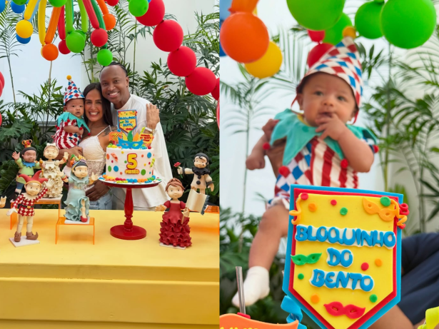 Thiaguinho e Carol Peixinho comemoram cinco meses de Bento em ritmo de Carnaval