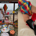 Luan Santana e Jade comemoram seis meses de Serena em clima de Festa Junina
