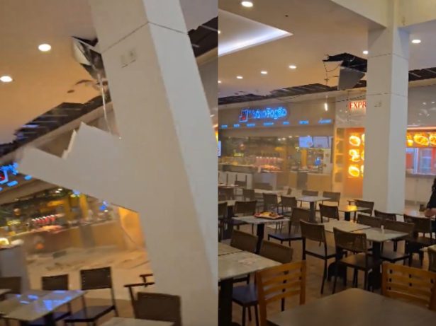 Susto! Teto cai na praça de alimentação de shopping na rua Frei Caneca em SP