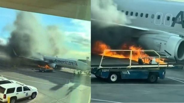 Avião da American Airlines pega fogo em aeroporto dos EUA e passageiros saem pela asa