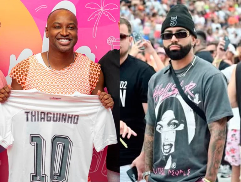 Torcedor do Corinthians, Thiaguinho tieta Gabigol em show: “Quero usar sua camisa”