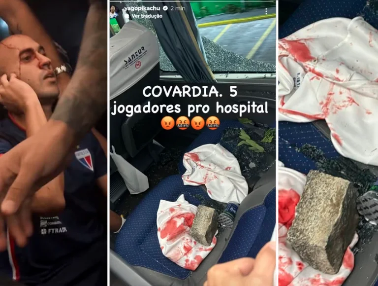 Torcedores do Sport atiram bombas em ônibus do Fortaleza e jogadores param no hospital