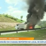 Carreta frigorifica explode no Rodoanel e derruba repórter do SBT