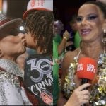 Viviane Araujo aproveita camarote e se emociona pelo filho antes de desfilar em SP