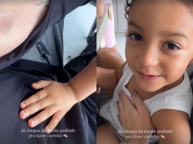 Grávida, Lore Improta mostra filha com Léo Santana fazendo carinho em sua barriga
