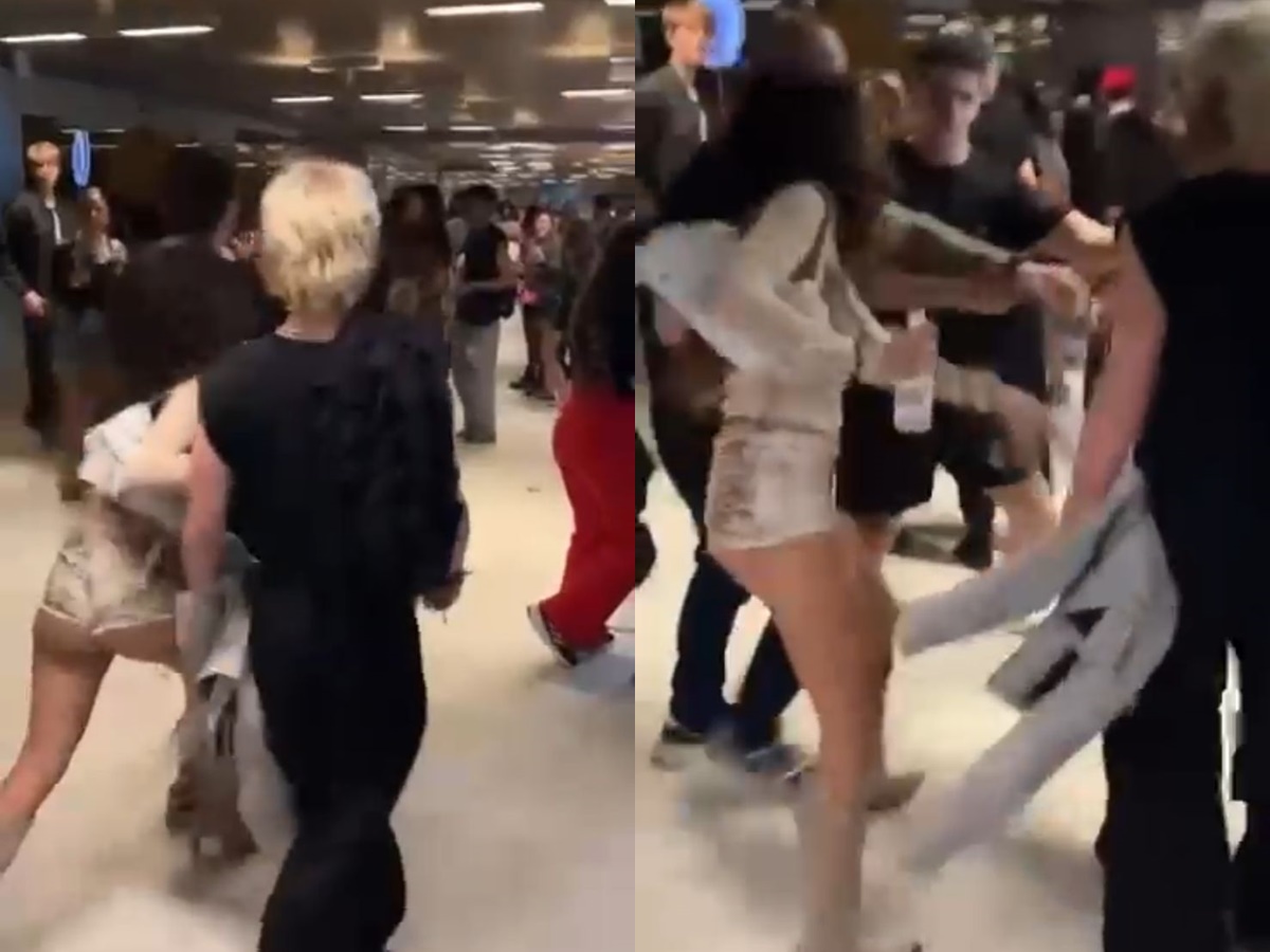 Marina Sena joga água contra mulher que a provocou em saída de show em São Paulo (Redes Sociais)