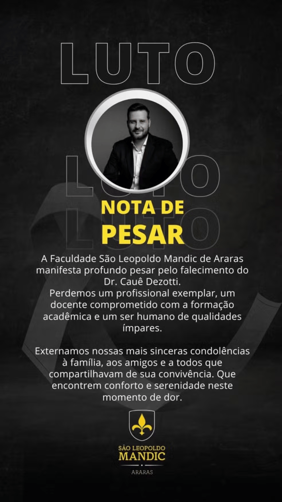Faculdade onde o torcedor do Palmeiras lamentou o acidente / Reprodução