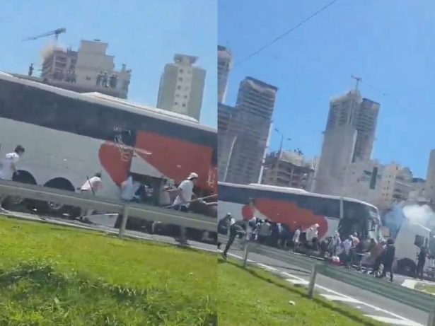 Torcida organizada do Santos ataca ônibus do Internacional em Santa Catarina