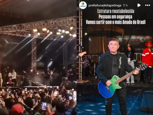 Estrutura cai durante show de Amado Batista e assusta foliões em festa junina na Bahia