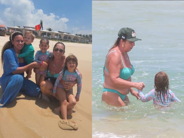 Filhos de Virginia aproveitam dia de praia no Rio com a avó Margareth Serrão