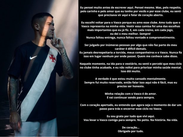 Philippe Coutinho confirma saída do Vasco e aponta desgaste mental