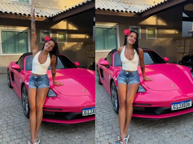 Ana Castela posa com carro de luxo rosa avaliado em mais de R$700 mil