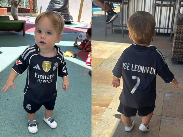 Na casa de Vini Jr., filho de Virginia aparece com camisa do Real Madrid