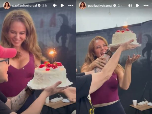 Paolla Oliveira ganha festa surpresa de aniversário com café da manhã