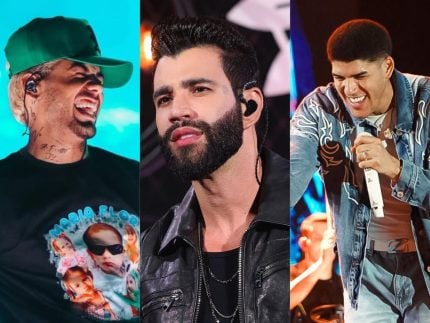 Zé Felipe, Gusttavo Lima e Zé Vaqueiro em show, montagem
